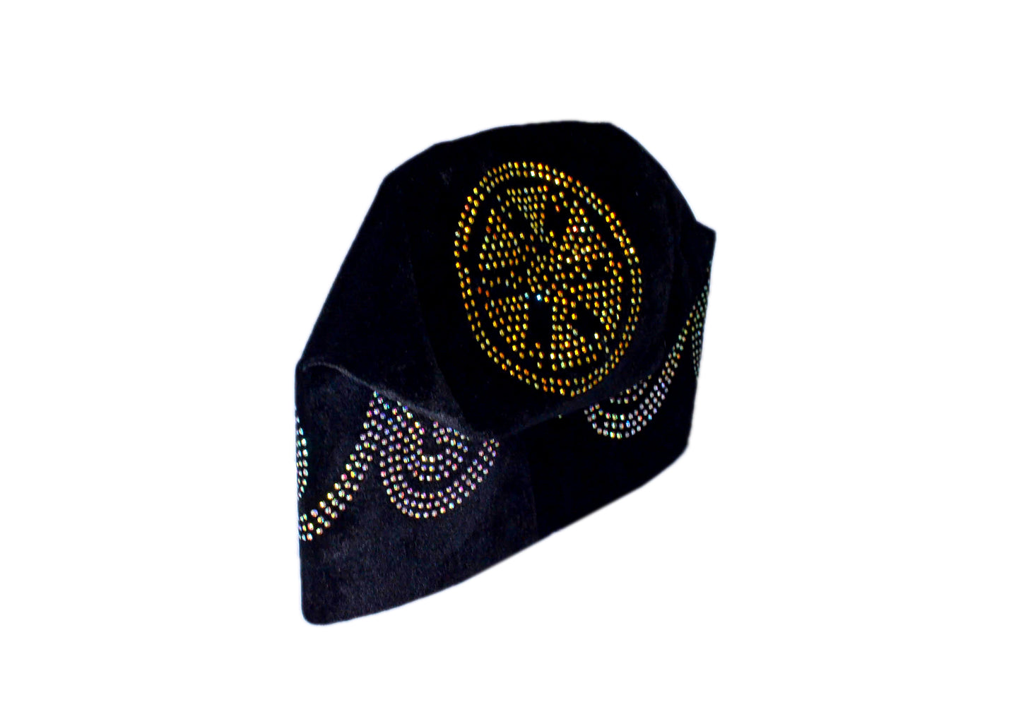 African Stone-Embellished Velvet Fila Cap