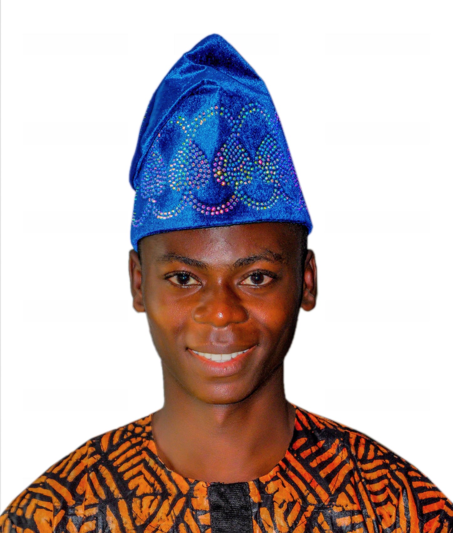African Stone-Embellished Velvet Fila Cap