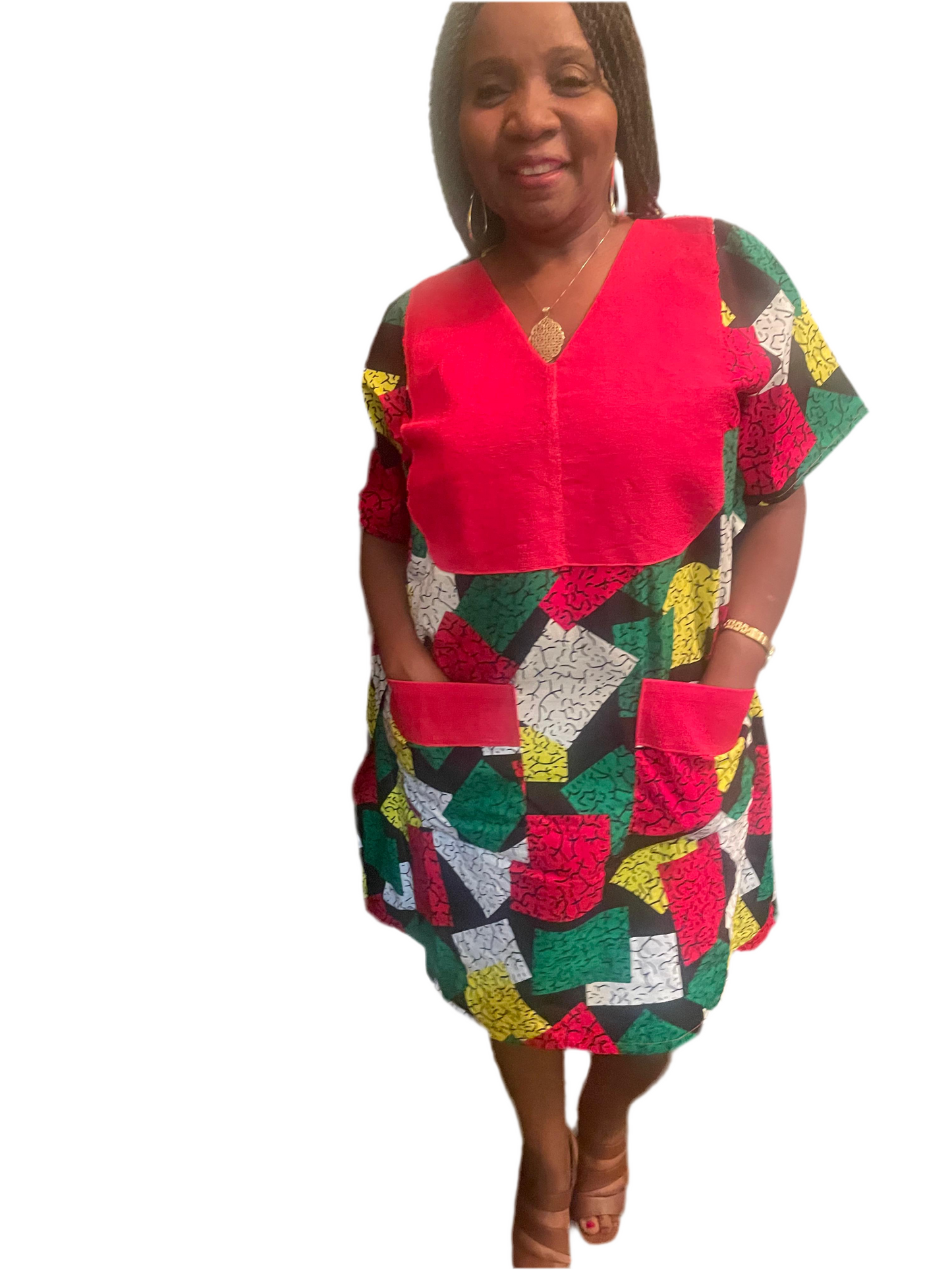 Ankara dress with aso oke pattern