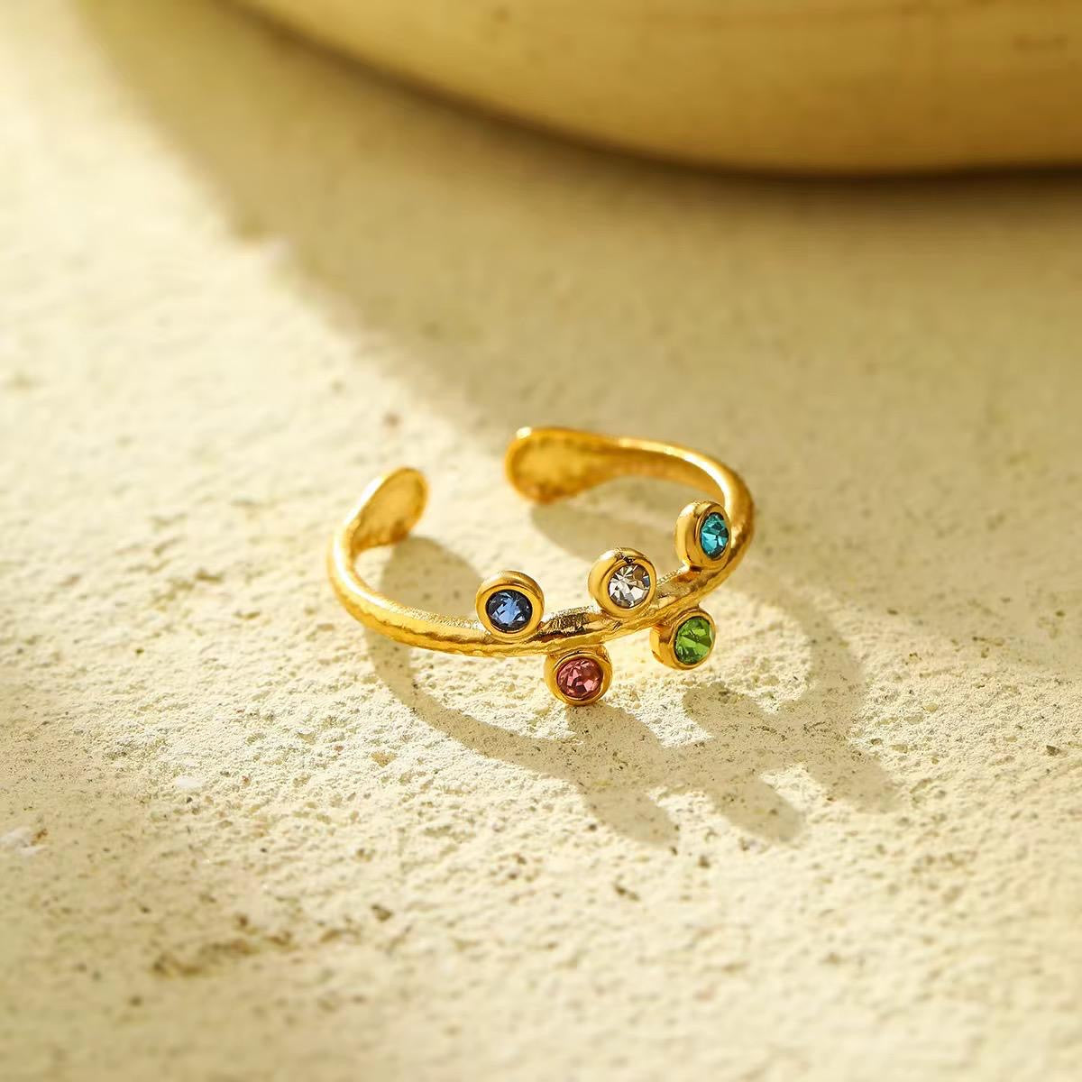 18K Gold-Plated Titanium Steel Adjustable Geometric Open Ring Variety for Women