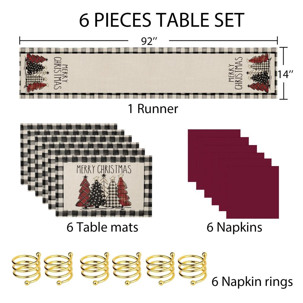 Merry Christmas Table Dinning Linen Set : 6 Piece Set