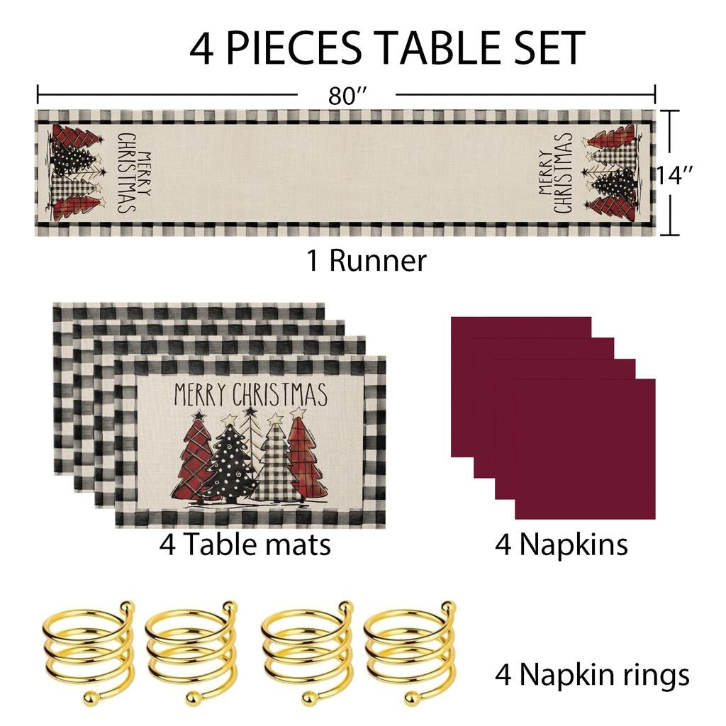 Merry Christmas Dinning Table Linen Set : 4 Piece Set