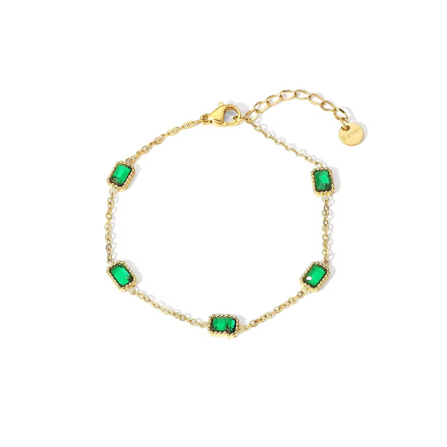 Gold-Plated CZ Diamond Pendant Necklace & Green Gemstone Bracelet Set