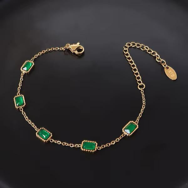 Gold-Plated CZ Diamond Pendant Necklace & Green Gemstone Bracelet Set