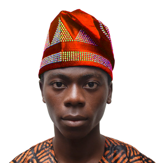 African Stone-Embellished Velvet Fila Cap