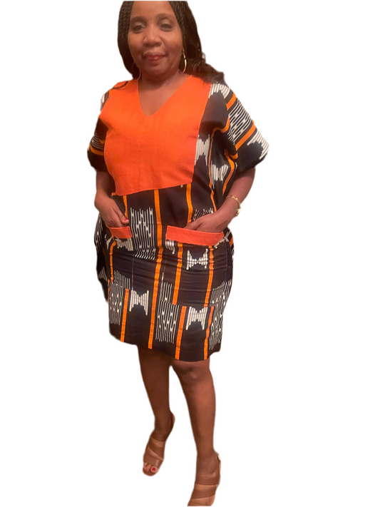 Ankara dress with aso oke pattern